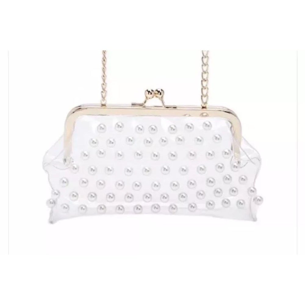 Clear Jelly Pearl beaded accent Purse evening bag - Picture 2 of 6